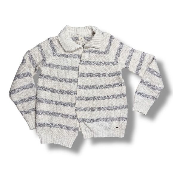 O'Neill Gray and Cream Cardigan Sweater Sz L - Picture 2 of 11